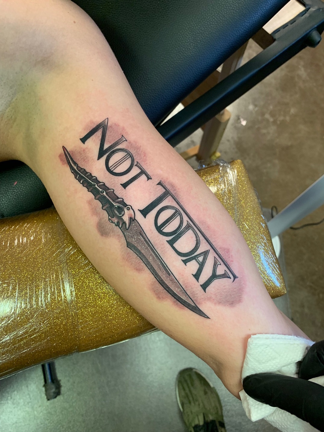 Tattoo uploaded by Hanne💀 • there is only one god and his name is death,  and there is only one thing we say to death: not today. #gameofthrones #ink  #inked #tattoo #writing #